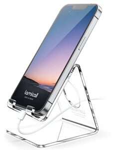 lamicall acrylic phone stand desk accessories – clear office cell phone holder, transparent phone stand for desk, desktop, office desk accessories, suitable for iphone accessories, 4-8” phone