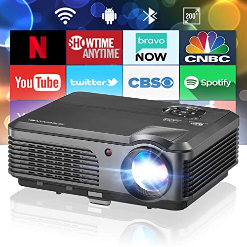 [-$145]Projector 7500Lm HD 1080P WiFi Bluetooth Projector with Android OS Support 4D Keystone/Zoom Home Theater with 200” Display/HiFi Speaker Compatible with TV Stick/HDMI/USB/iOS/Laptop/PS5/Blu-ray