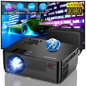 5g wifi bluetooth native 1080p projector[projector screen included], roconia 9000lm full hd movie projector, 300″ display support 4k home theater,compatible with ios/android/xbox/ps4/tv stick/hdmi/usb