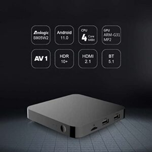 Android 11 TV Box 2GB 16GB, Smart TV Box with Amlogic S905W2 Ethernet 100M 2.4G 5G WiFi BT up to 4.2 1080P Ultra HD 4K HDR AV1 USB 2.0