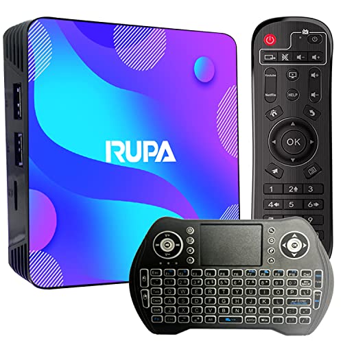 Android TV Box 11.0 Smart TV Box 4GB RAM 64GB ROM Support 4K HDR RK3318 Quad-Core 64Bits Dual-WiFi 2.4G/5.8GHz Bluetooth 4.0 with Wireless Mini Keyboard