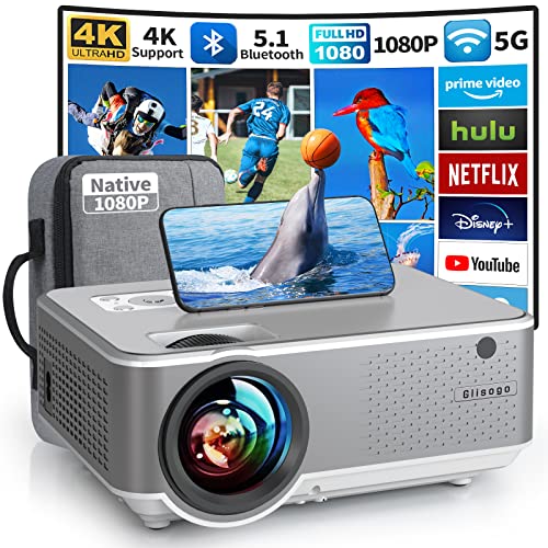 Giaomar Projector, 5G WiFi Projector 12000L Native 1080P Full HD Projector 4K Supported, 300" Movie Projector with Sync Screen&Zoom Function, Support iOS/Android Win/PC/DVD/TV with Portable Bag