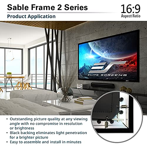 Elite Screens Sable Frame 2 Series, 200-inch Diagonal 16:9, Active 3D 4K Ultra HD Ready Fixed Frame Home Theater Projection Projector Screen, ER200WH2