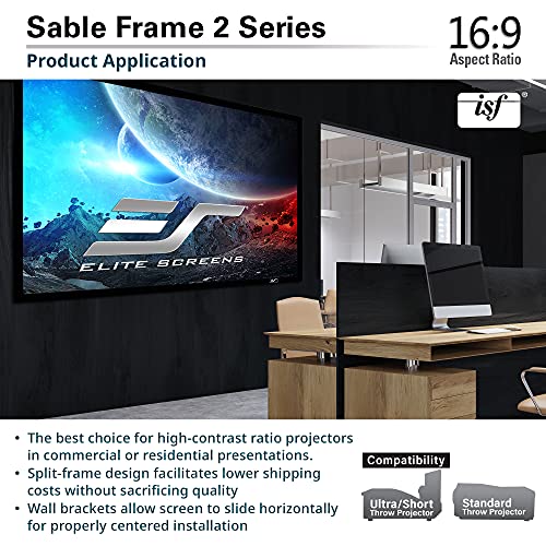 Elite Screens Sable Frame 2 Series, 200-inch Diagonal 16:9, Active 3D 4K Ultra HD Ready Fixed Frame Home Theater Projection Projector Screen, ER200WH2