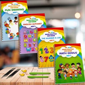 magic ink copybooks for kids reusable handwriting workbooks – children’s calligraphy tracing – early education magic practice book – sank letters (4 books with pens)