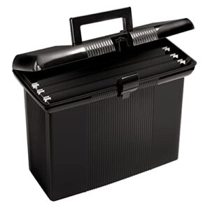 pendaflex portable file box with file rails, hinged lid with double latch closure, black, 3 black letter size hanging folders included (41732amz)