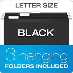 Pendaflex Portable File Box with File Rails, Hinged Lid with Double Latch Closure, Black, 3 Black Letter Size Hanging Folders Included (41732AMZ)