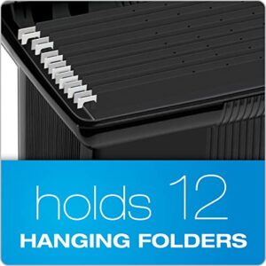 Pendaflex Portable File Box with File Rails, Hinged Lid with Double Latch Closure, Black, 3 Black Letter Size Hanging Folders Included (41732AMZ)