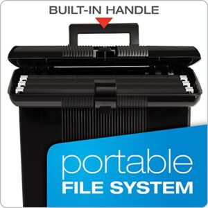 Pendaflex Portable File Box with File Rails, Hinged Lid with Double Latch Closure, Black, 3 Black Letter Size Hanging Folders Included (41732AMZ)