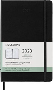 moleskine classic 12 month 2023 weekly planner, hard cover, large (5″ x 8.25″), black