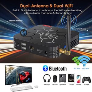 Android TV Box, Android TV Box 4GB 32GB, 2.4GHz/5GHz Dual-WiFi Bluetooth with Dual-Antenna Quad Core 64 Bits 3D/4K/H.265/USB3.0 Android Box with Wireless Keyboard