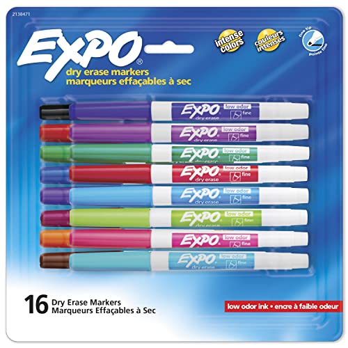 Expo Low-Odor Dry Erase Fine Tip Markers, Assorted Colors, 16 Count