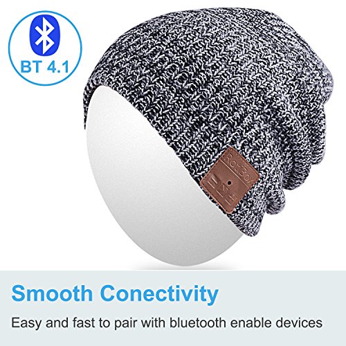 Qshell Bluetooth Beanie Hat, Winter Warm Soft Trendy Cap with Wireless Headphone Headset Earphone Stereo Speaker Mic Hands Free for Lifestyle Outdoor Sport,Compatible with iPhone Android - Gray
