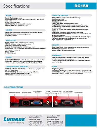 Lumens DC158 SXGA Portable Ladibug Document Camera Projector