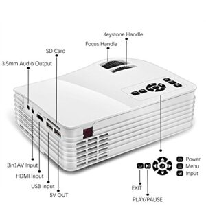 GAOHAILONG Multimedia Mini Projector (Support USB/SD/HDMI/IR) Game Consoles 1000 lumens Portable high-Definition LED Projector not Support Connect wirelessly, White