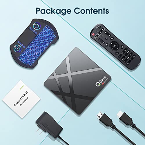 Android TV Box 11.0, 2022 Newest Android TV Box 4GB RAM 32GB ROM with RK3318 Quad-Core，Android Box Support Dual- WiFi 2.4G/5GHZ 100M LAN 6K HDR/BT4.2/3D/ USB 3.0 with Wireless Mini-Keyboard TV Box