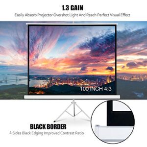 FurniTure Projector Screen 4:3 100" Portable Projection Screen with Stand Video Projector Screen Anti-Crease 160° Viewing Angle Support Home Theater Outdoor Indoor