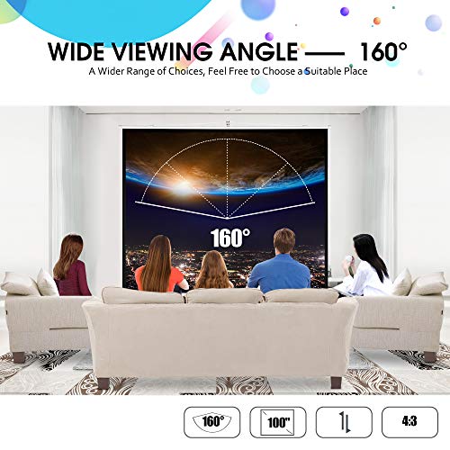 FurniTure Projector Screen 4:3 100" Portable Projection Screen with Stand Video Projector Screen Anti-Crease 160° Viewing Angle Support Home Theater Outdoor Indoor