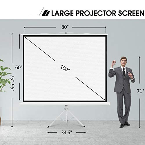 FurniTure Projector Screen 4:3 100" Portable Projection Screen with Stand Video Projector Screen Anti-Crease 160° Viewing Angle Support Home Theater Outdoor Indoor