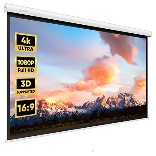 100'' HD Photon Projector Screen 16:9 - Auto-Locking Projection Screen for 4K 3D 1080P HD, ROCK4D Manual Projector Screen Pull Down for Home Cinema Theater Office Education Outdoor Indoor Movies