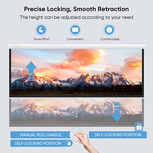 100'' HD Photon Projector Screen 16:9 - Auto-Locking Projection Screen for 4K 3D 1080P HD, ROCK4D Manual Projector Screen Pull Down for Home Cinema Theater Office Education Outdoor Indoor Movies