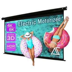 akia screens 125 inch motorized electric remote controlled drop down projector screen 16:9 8k 4k hd 3d retractable ceiling wall mount black projection screen office home theater movie ak-motorize125h