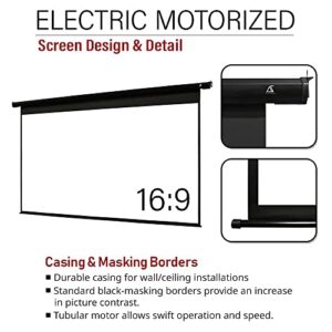 Akia Screens 125 inch Motorized Electric Remote Controlled Drop Down Projector Screen 16:9 8K 4K HD 3D Retractable Ceiling Wall Mount Black Projection Screen Office Home Theater Movie AK-MOTORIZE125H