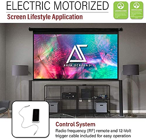 Akia Screens 125 inch Motorized Electric Remote Controlled Drop Down Projector Screen 16:9 8K 4K HD 3D Retractable Ceiling Wall Mount Black Projection Screen Office Home Theater Movie AK-MOTORIZE125H