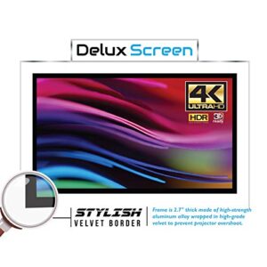 Delux Screens (US Based Business) 135 inch 4K/8K Ultra HDR Projector Screen - Active 3D Ready - 6 Piece Fixed Frame - Home Theater Movie Projection Screen - PVC Matte White - Velvet Border 135" 16:9