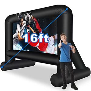 gzkyylegs 16 feet inflatable movie screen outdoor, projection screen with air blower, tie-downs and storage bag – easy set up, blow up screen for backyard movie night, theme party