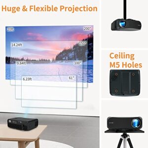 2.4/5G WiFi Bluetooth Projector, Native 1080P 200" Outdoor Movie Projector, 10000L Smart Home Theater Projector 4K Video Games with Android OS/Wireless Mirroring/HDMI/USB for Phone DVD TV Stick Laptop