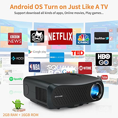 2.4/5G WiFi Bluetooth Projector, Native 1080P 200" Outdoor Movie Projector, 10000L Smart Home Theater Projector 4K Video Games with Android OS/Wireless Mirroring/HDMI/USB for Phone DVD TV Stick Laptop