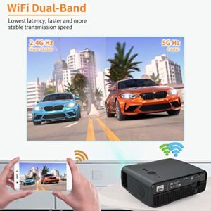 2.4/5G WiFi Bluetooth Projector, Native 1080P 200" Outdoor Movie Projector, 10000L Smart Home Theater Projector 4K Video Games with Android OS/Wireless Mirroring/HDMI/USB for Phone DVD TV Stick Laptop