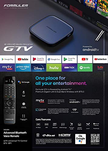 Formuler GTV 4K Ultra HD Media Streaming Box with Free 3in One Charger + Universal Formular-Samsung-LG Remote