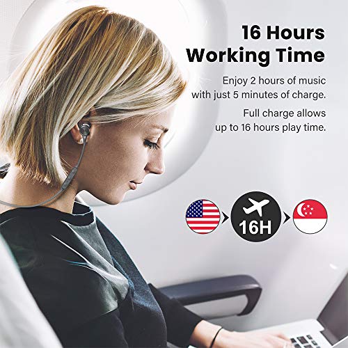 Wireless Headphones, Boltune Bluetooth 5.0 IPX7 Waterproof 16 Hours Playtime Bluetooth Headphones, with Magnetic Connection, Sports Earbuds for Running Built-in Mic (Grey)