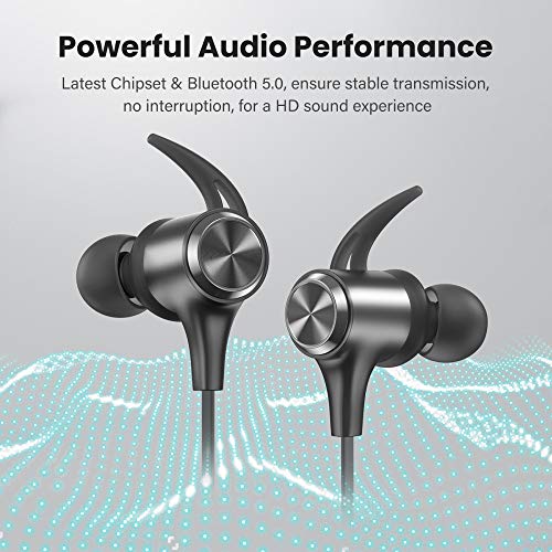 Wireless Headphones, Boltune Bluetooth 5.0 IPX7 Waterproof 16 Hours Playtime Bluetooth Headphones, with Magnetic Connection, Sports Earbuds for Running Built-in Mic (Grey)