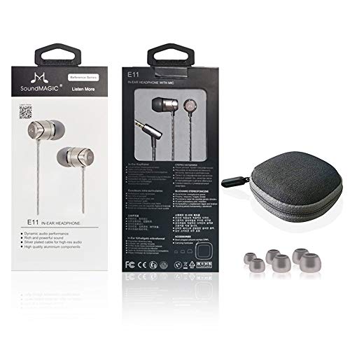 SoundMAGIC E11 Wired Earbuds No Microphone HiFi Stereo Earphones Noise Isolating in Ear Headphones Powerful Bass Tangle Free Cord Gunmetal