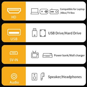 Portable Mini Projector, 1080P Supported HD Projector, Home Video Projector and Outdoor Movie Projector, Small Projector Powered by 5V 2A Mobile Power (Power Bank Not Included) (Yellow)