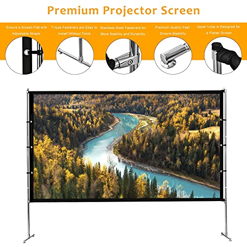 LATIPOPO Projector Movie Screen with Stand 88inch Projection Video Screen Indoor Outdoor Portable Movie Theater with Carrying Bag