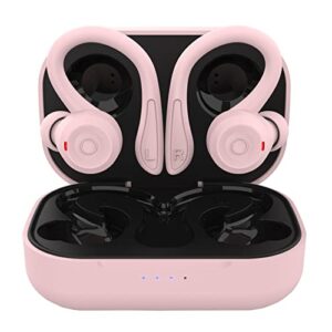 pink over ear wireless earbuds with earhooks running bluetooth earbuds with ear hook waterproof small earphones in ear headphones noise cancelling headset android ear buds for workout sport gym