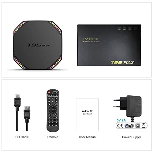 T95 Plus Smart TV Box Android 11 Rockchip RK3566 8GB 128GB Dual WiFi 1000M Support 4K H.265 Media Player Set top TV Box with Backlight Keyboard i8, Black