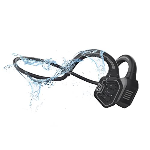 Conduction Labs Freestyle Open-Ear Bone Conduction Swimming Headphones, IP68 Waterproof,Bluetooth Wireless Headset,Waterproof Bone Conduction Headphones,Bone Conduction,Water Resistant,(Black/Grey)