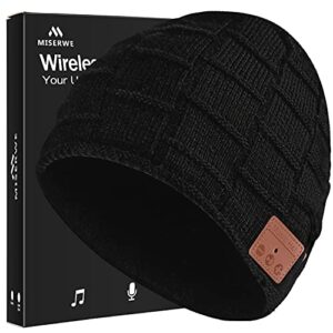 miserwe wirless beanie wireless 5.0 bluetooth speaker headphone beanie hat christmas electronic gifts for men/women (black)