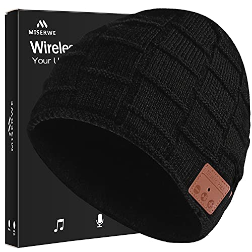 Miserwe Wirless Beanie Wireless 5.0 Bluetooth Speaker Headphone Beanie Hat Christmas Electronic Gifts for Men/Women (Black)