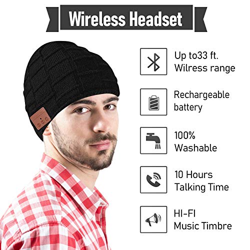 Miserwe Wirless Beanie Wireless 5.0 Bluetooth Speaker Headphone Beanie Hat Christmas Electronic Gifts for Men/Women (Black)