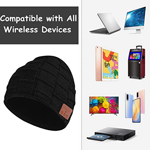 Miserwe Wirless Beanie Wireless 5.0 Bluetooth Speaker Headphone Beanie Hat Christmas Electronic Gifts for Men/Women (Black)