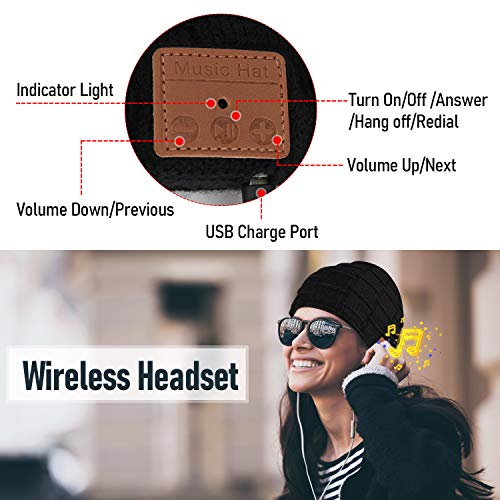 Miserwe Wirless Beanie Wireless 5.0 Bluetooth Speaker Headphone Beanie Hat Christmas Electronic Gifts for Men/Women (Black)