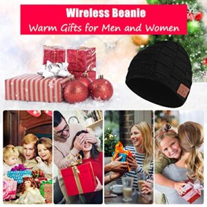 Miserwe Wirless Beanie Wireless 5.0 Bluetooth Speaker Headphone Beanie Hat Christmas Electronic Gifts for Men/Women (Black)