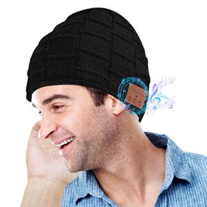 Miserwe Wirless Beanie Wireless 5.0 Bluetooth Speaker Headphone Beanie Hat Christmas Electronic Gifts for Men/Women (Black)