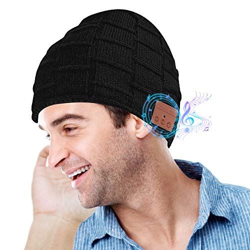 Miserwe Wirless Beanie Wireless 5.0 Bluetooth Speaker Headphone Beanie Hat Christmas Electronic Gifts for Men/Women (Black)